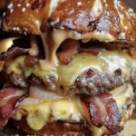 oktoberfest beer-cheese burger on pretzel bun